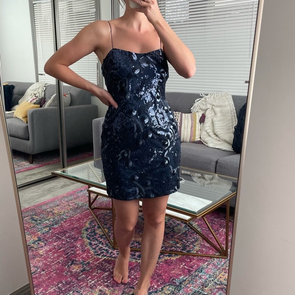 Aqua Dresses & Skirts - Sequin Aqua Navy Blue Mini Dress Bloomingdales